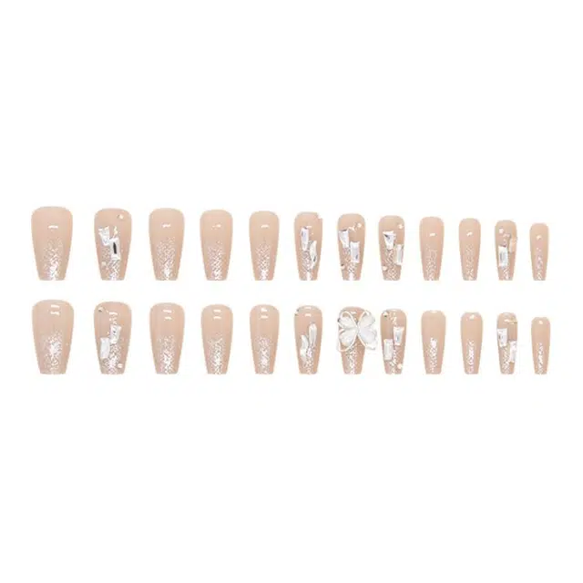 馨枕居 旋转蝴蝶  穿戴甲 长款粉色纯色 爆闪