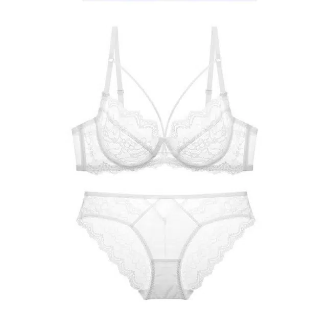 芬腾 大胸显小聚拢型文胸舒适薄款蕾丝透气内裤内衣裤套装 女款
