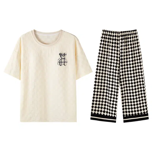 兰缪 亲肤卡通简约短袖七分裤可外穿家居服睡衣套装 女款 图片色