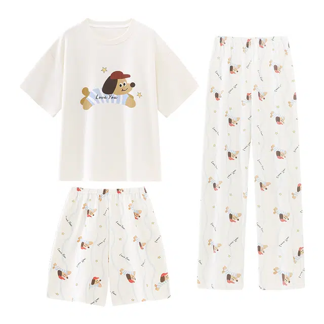 向薇 休闲圆领短袖舒适可外穿居家服睡衣套装 女款 图片色