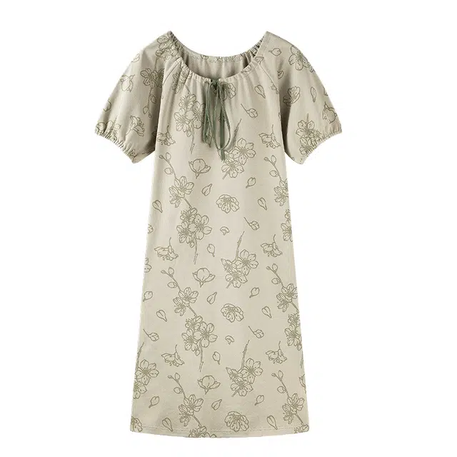 顶瓜瓜 休闲家居服舒适透气小清新短袖睡裙 女款 图片色