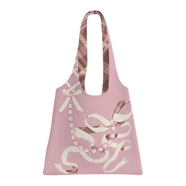 奥松 可爱珍珠蝴蝶结可爱通勤设计感小众 绒面科技布 单肩包 女款 粉色