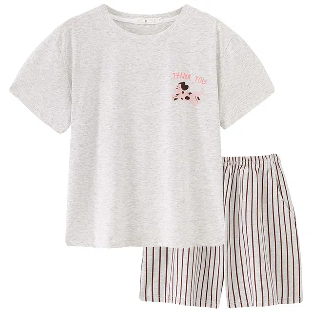 顶瓜瓜 条纹卡通休闲舒适家居服睡衣套装 女款 图片色
