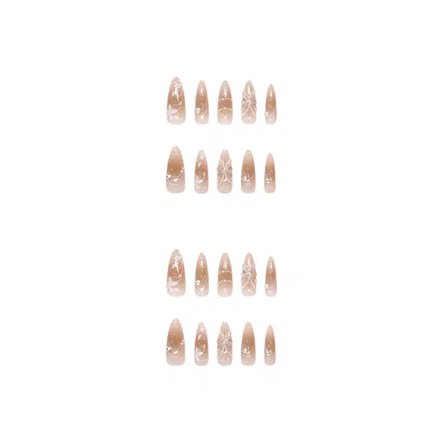 馨枕居 秋叶蝴蝶可拆卸国风长款  穿戴甲 杏仁茶色晕染 细闪