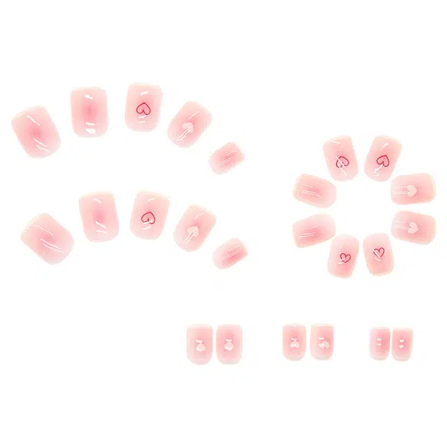 馨枕居 粉透爱心白色边显白  穿戴甲 短款粉色纯色