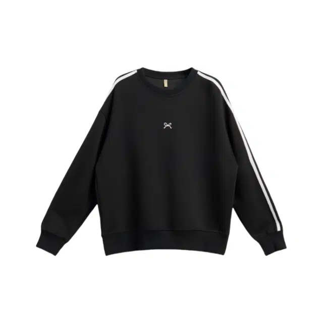 柏黛妃 蝴蝶结条纹美式落肩长袖卫衣 女款 黑色