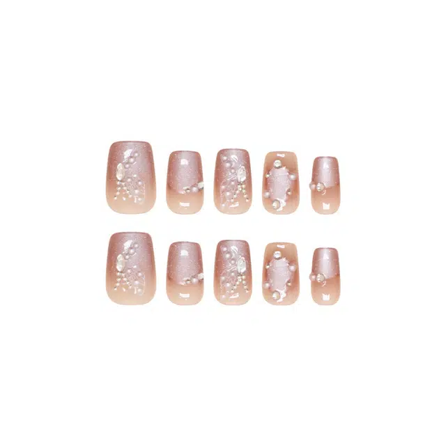 馨枕居 手工预制国风蝴蝶猫眼  穿戴甲 短方圆粉色渐变