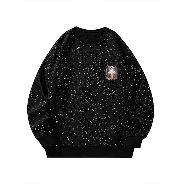 草本初色 十字架无性别主义字母通勤百搭落肩长袖卫衣 男女同款 黑色