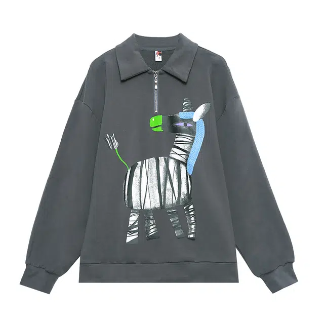 木果果木 卡通动漫翻领宽松卫衣 女款