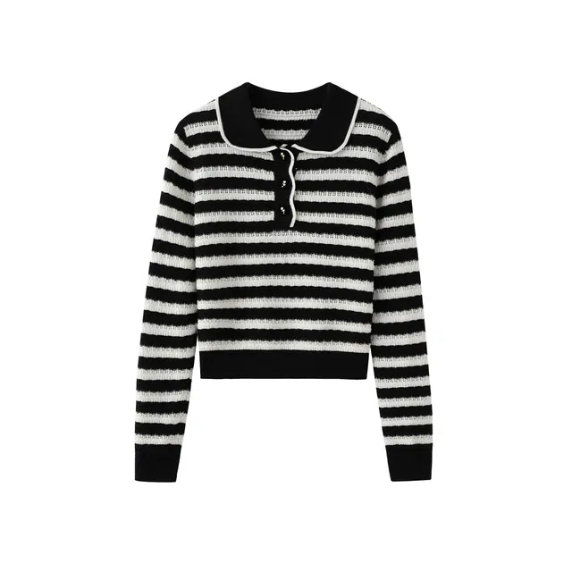 花栗鼠小姐 高智少女套组 洋气时髦减龄娇俏甜美感波浪边翻领撞色百搭针织衫 女款 夹心酥巧