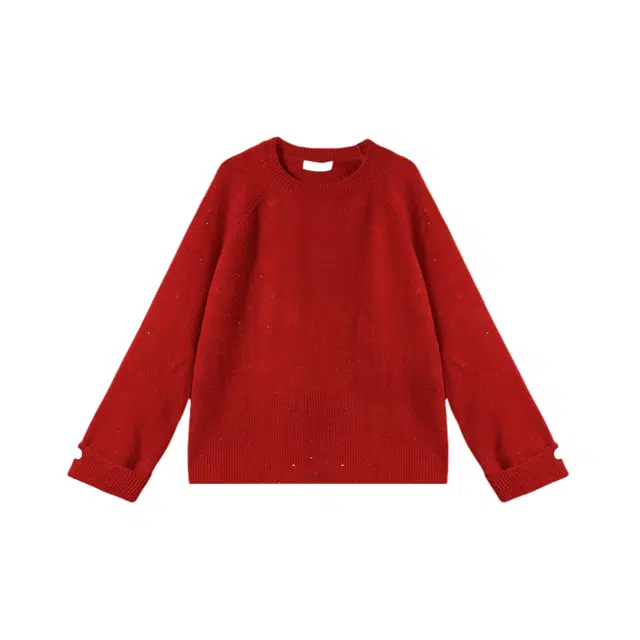 柏黛妃 套头软糯慵懒风内搭打底加厚长袖针织衫 女款 红色