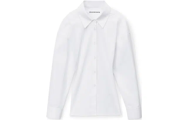 alexander wang FW23 Cotton Cinched Button Up With Ribbed Trim