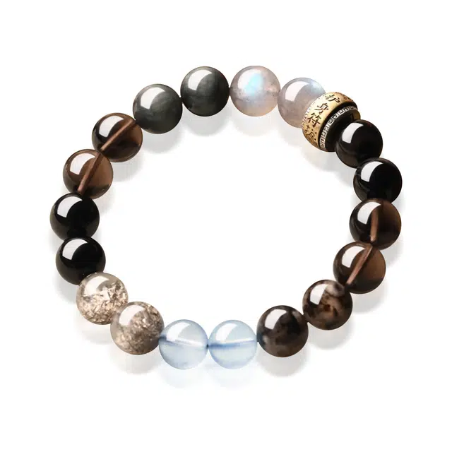 谧月珠宝 新中式国潮风韵轻奢精致高级感五行喜水补水多宝能量平衡通勤百搭好运 黑曜石 手串 男女同款情侣款