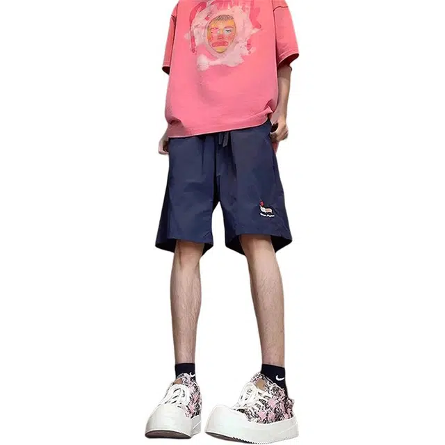 黑马漫画 运动美式时尚五分休闲短裤 男女同款 藏青色