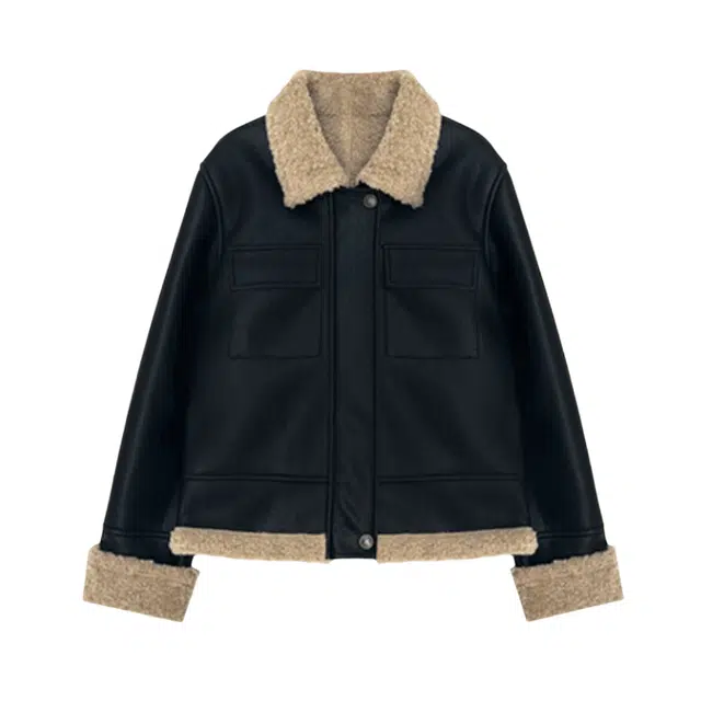 木清清 复古宽松舒适简约翻领透气长袖夹克 女款 黑色