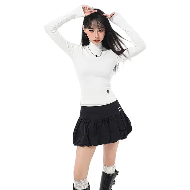 柏黛妃 修身纯色简约舒适半高领通勤针织衫 女款 白色