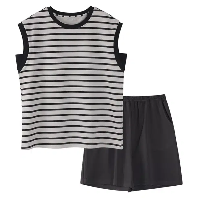 顶瓜瓜 带胸垫条纹背心休闲两件套家居服睡衣套装 女款 图片色