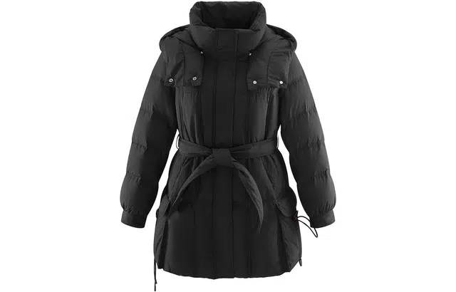 太平鸟女装 纯色抽绳束腰连帽羽绒服外套 冬季 女款