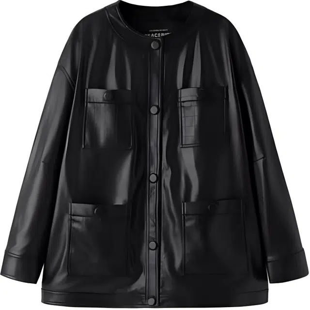 太平鸟 纯色休闲单排扣宽松夹克 女款 黑色