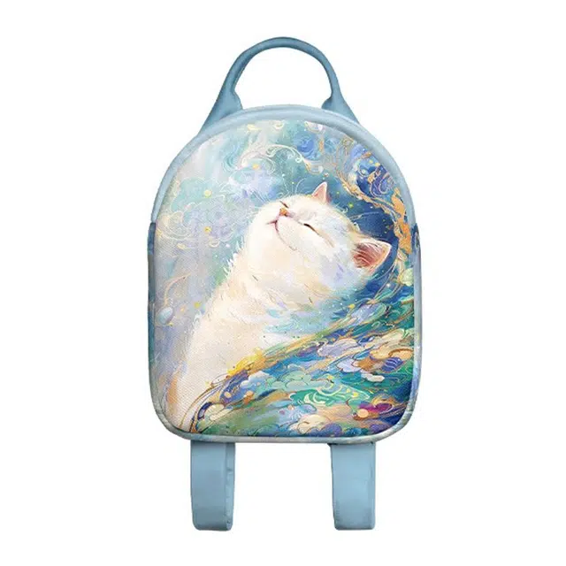 奥松 松弛喵生椭圆大学背包春游学生小型背包早八通勤 绒面科技布 双肩包 男女同款情侣款 蓝色