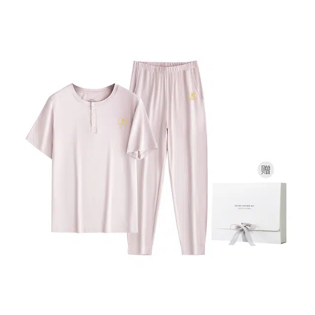 对你的私语 休闲薄款短袖上衣简约可外穿家居服长裤睡衣套装 女款 礼盒装