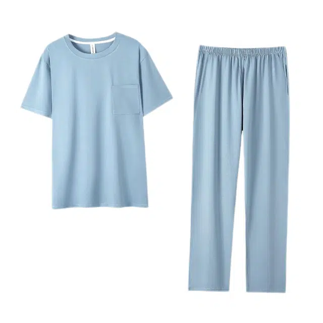 潞优野 短袖长裤薄款冰丝家居服睡衣套装 男款
