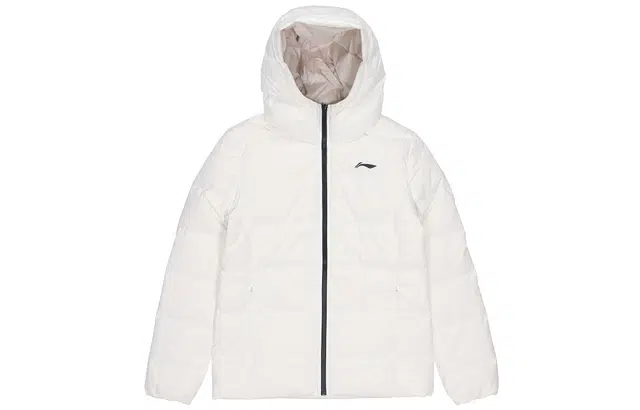 李宁 训练系列 短款修身连帽保暖羽绒服外套 冬季 女款 羽毛白