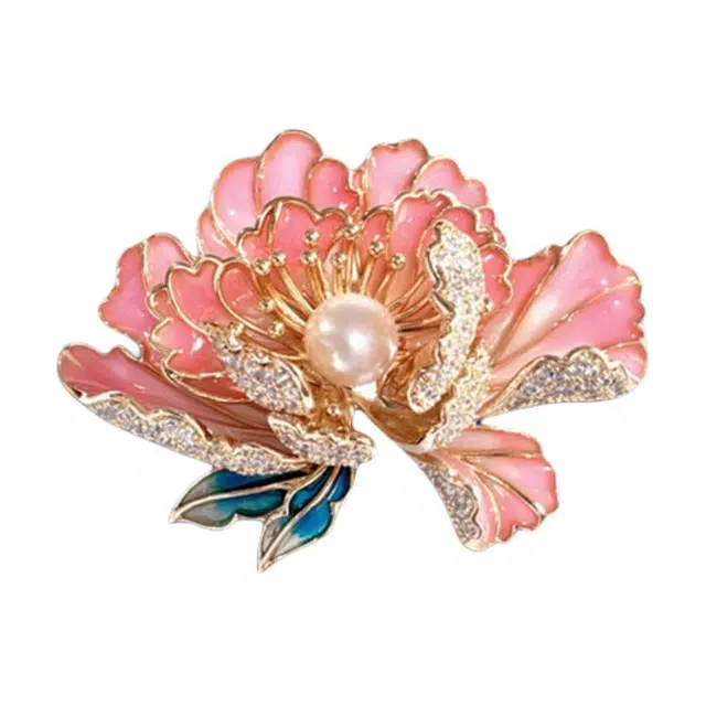 山一丸 中国风复古荷花别针多用途西装旗袍配饰气质优雅珐琅莲花 环保铜 胸针 女款