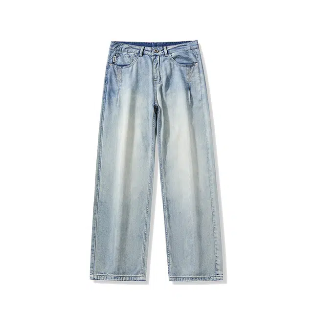 协协乐 薄款宽松直筒阔腿冰丝凉感透气休闲牛仔裤 男款 复古蓝