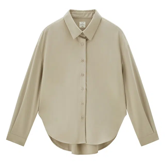 佐丹奴 磨毛弧形休闲下摆长袖衬衫 女款