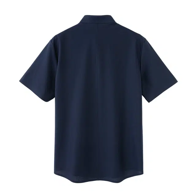 丹宁哲学 舒适时尚简约休闲百搭合身薄款纯色翻领常规纽扣短袖衬衫 男款