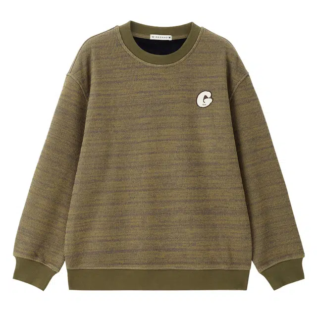 佐丹奴 加绒保暖字母绣章杂色针织套头卫衣 女款 灰绿色