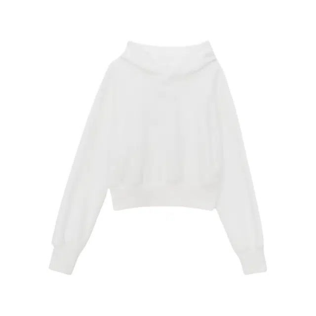 柏黛妃 美式复古连帽设计感小众重磅短款卫衣 女款 白色