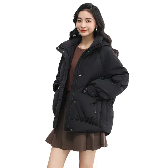鸭鸭 纯色连帽短款加厚保暖休闲通勤韩系时尚百搭羽绒服 女款