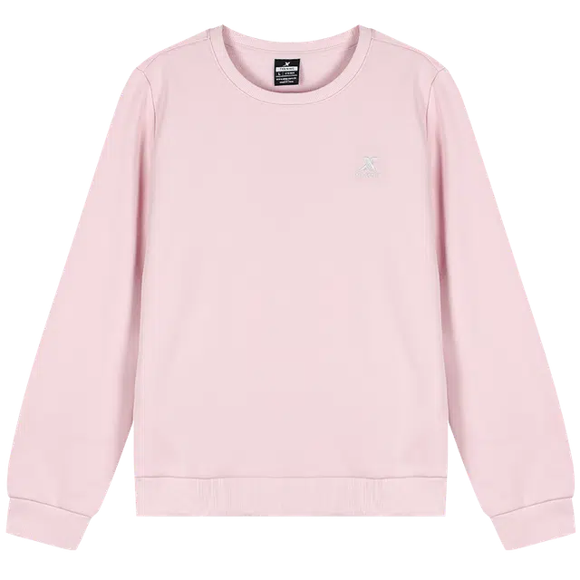 特步 纯色加绒加厚圆领宽松落肩套头长袖卫衣 女款 空气粉