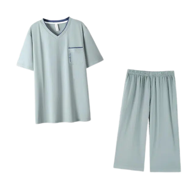 潞优野 休闲舒适简约短袖七分裤家居服睡衣套装 男款