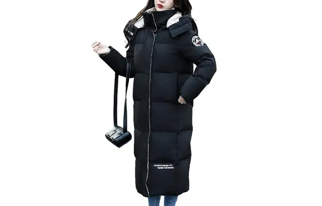 雅鹿 字母印花连帽长袖长款羽绒服 女款 黑色