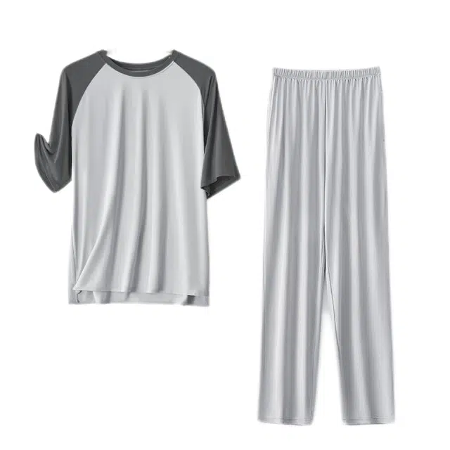 潞优野 短袖长裤冰丝大码高中薄款睡衣套装 男款