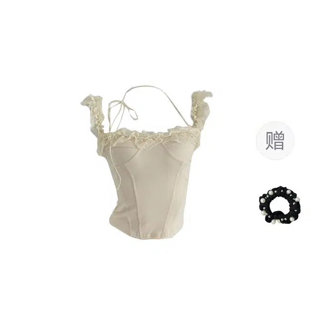 雾闪闪 辣妹风性感修身蕾丝花边设计感挂脖吊带 女款