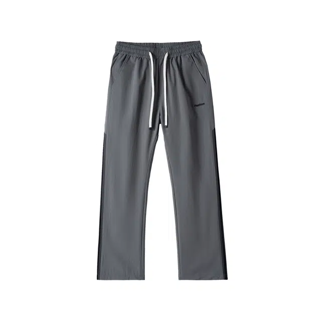 帝狼牛 时尚条纹宽松阔腿港风刺绣休闲裤 男女同款