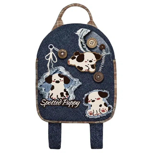 奥松 牛仔斑点狗出游小型背包书包 科技面料 双肩包 常规 男女同款情侣款 蓝色