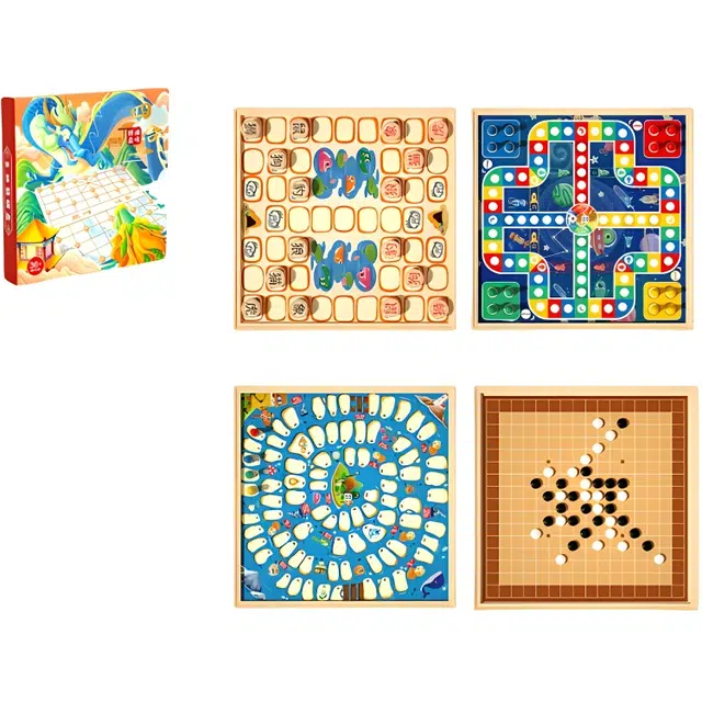 咕轹 五子棋益智玩具 飞行棋 围棋 跳棋 象棋  多功能棋盘游戏 多合一 桌游