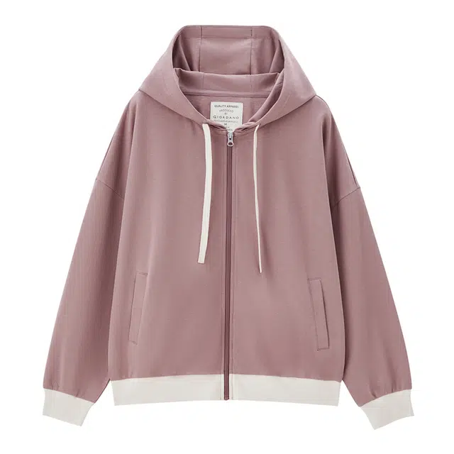 佐丹奴 减龄纯棉针织时尚撞色宽松连帽夹克外套 女款