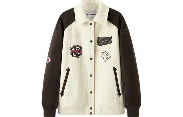 太平鸟 女装 加棉加厚休闲贴标拼接翻领夹克 女款 米白