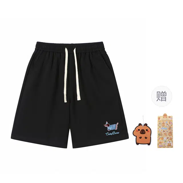 卡皮巴拉小黄豚 美式复古趣味腊肠狗字母刺绣重磅百搭潮流宽松五分裤篮球运动休闲短裤 男女同款