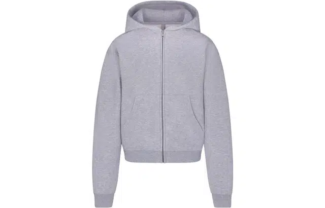 SKIMS COTTON FLEECE CLASSIC ZIP UP HOODIE HEATHER GREY