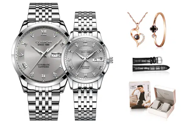 冠琴 挚爱系列 情侣百搭时尚国潮对表 自动机械机芯 精钢表带 国表 男女同款 白色表盘 夜光防水款礼盒包装