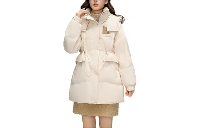 雅鹿 纯色连帽拉链直筒中长款休闲长袖羽绒服 女款