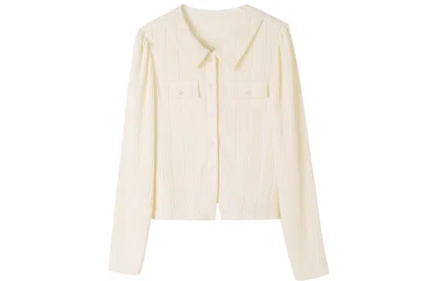 嬉皮少女 复古织花纹理针织衫上衣长袖衬衫 女款 米白色