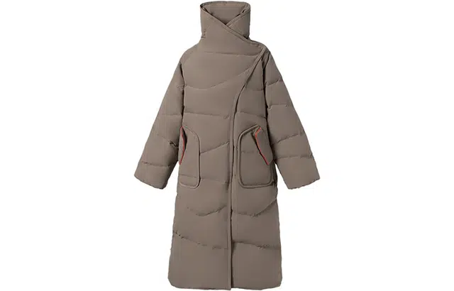 中国李宁 运动时尚系列 纯色中长款保暖羽绒服外套 冬季 女款 胡桃褐